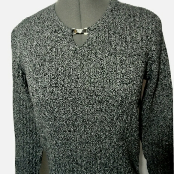 KAREN SCOTT for Macy's Knit Sweater Top M Gray Black dual blend Long sleeve - Picture 3 of 7